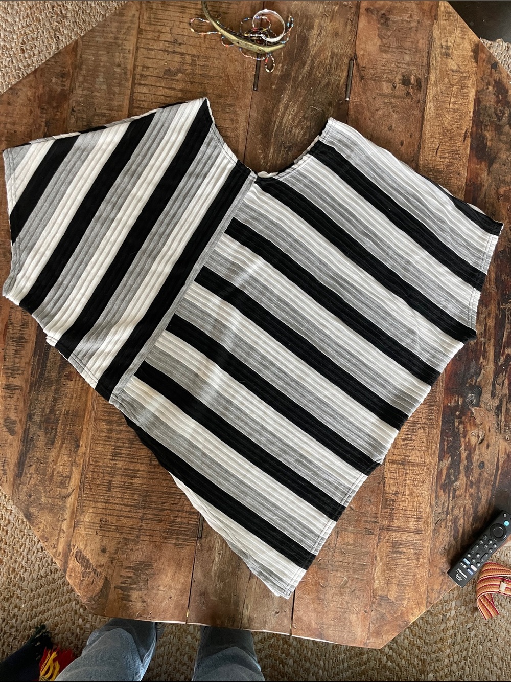 Wish Black and White Striped Ribbed Short Sleeve Tunic